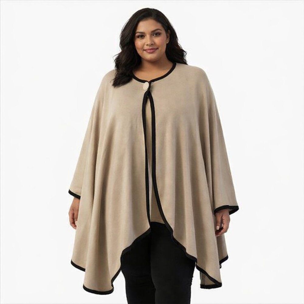 Iuliano Made in Italy Merino Wool Blend Cape Poncho Black Trim One Size